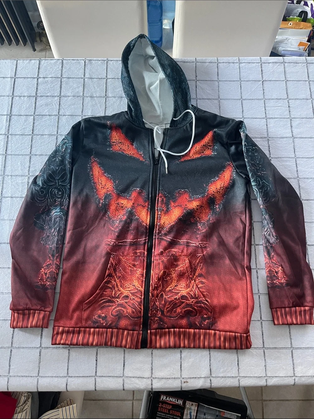 Men's Red and Black Graphic Zip Hoodie